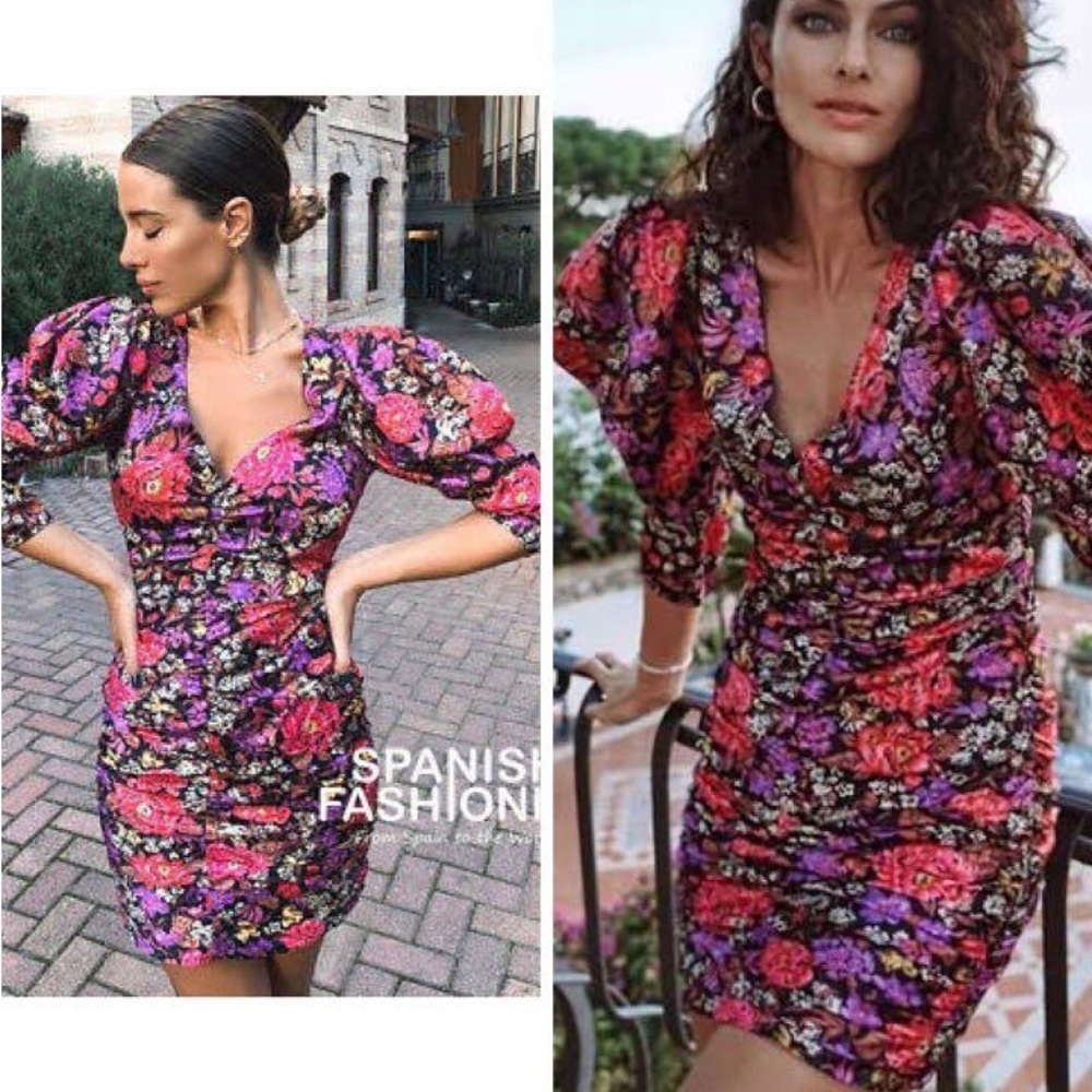Zara draped satin floral dress M